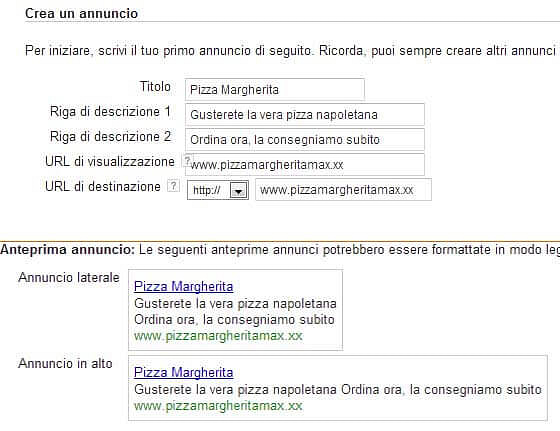google adwords creazione annuncio